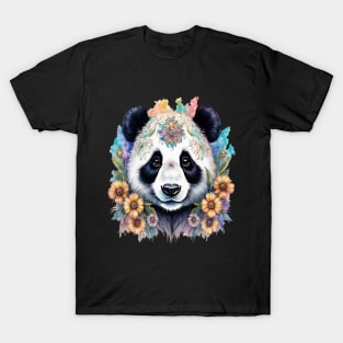 Fantasy, Watercolor, Panda Bear With Flowers and Butterflies T-Shirt